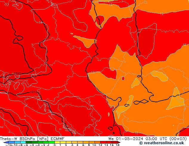 Theta-W 850hPa ECMWF We 01.05.2024 03 UTC