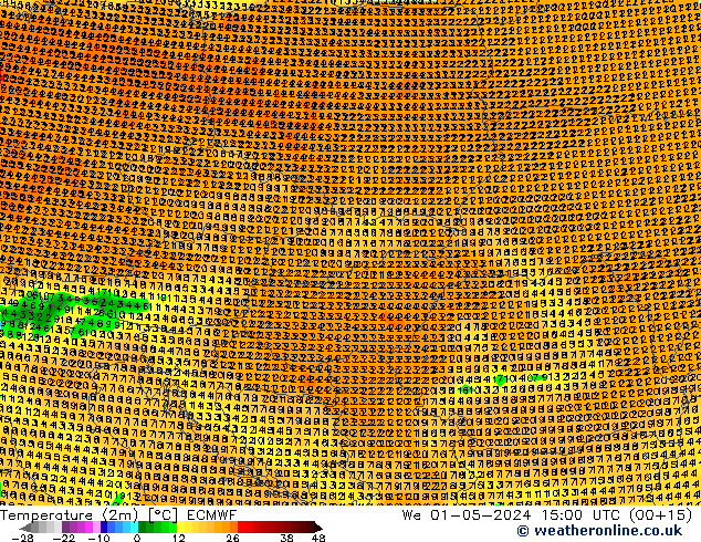 Sıcaklık Haritası (2m) ECMWF Çar 01.05.2024 15 UTC