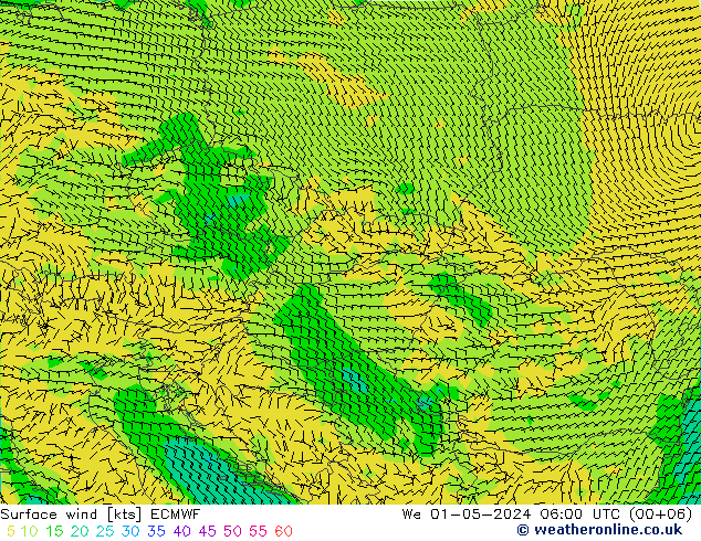 Vento 10 m ECMWF mer 01.05.2024 06 UTC