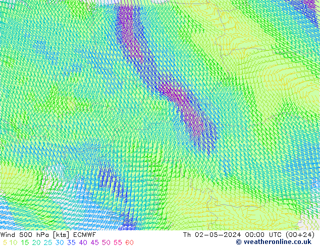 Wind 500 hPa ECMWF Th 02.05.2024 00 UTC