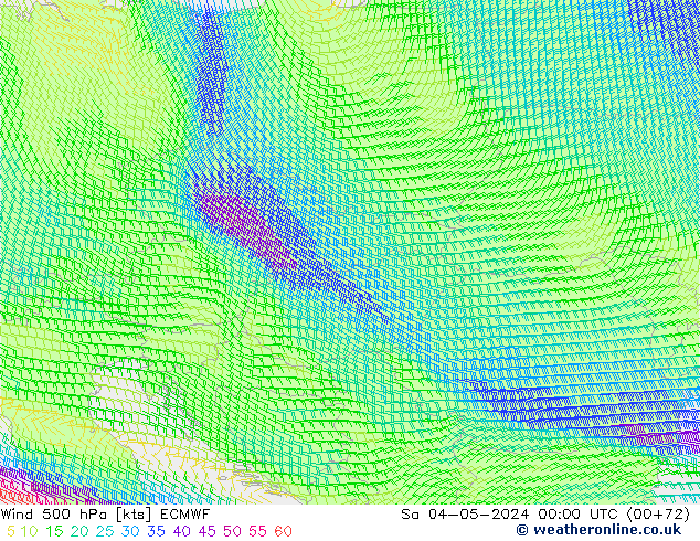 Viento 500 hPa ECMWF sáb 04.05.2024 00 UTC