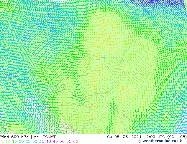 Wind 500 hPa ECMWF Ne 05.05.2024 12 UTC