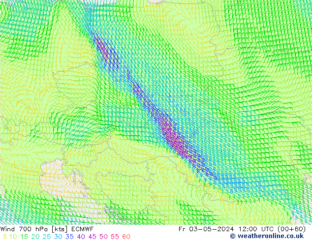 Wind 700 hPa ECMWF Fr 03.05.2024 12 UTC