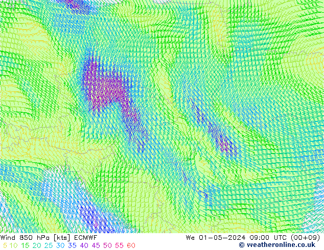 Wind 850 hPa ECMWF We 01.05.2024 09 UTC