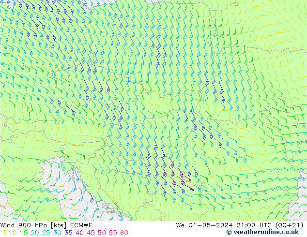 Wind 900 hPa ECMWF wo 01.05.2024 21 UTC