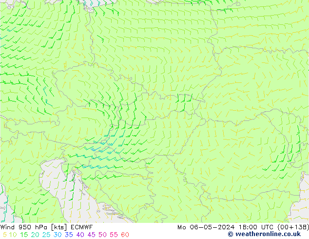 wiatr 950 hPa ECMWF pon. 06.05.2024 18 UTC