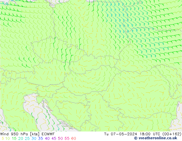 Wind 950 hPa ECMWF Tu 07.05.2024 18 UTC