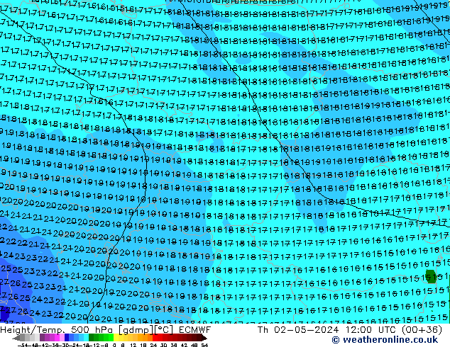 Height/Temp. 500 гПа ECMWF чт 02.05.2024 12 UTC