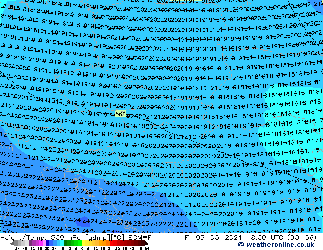 Yükseklik/Sıc. 500 hPa ECMWF Cu 03.05.2024 18 UTC