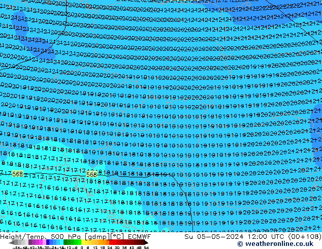 Z500/Rain (+SLP)/Z850 ECMWF Su 05.05.2024 12 UTC