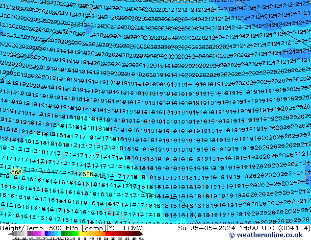 Z500/Rain (+SLP)/Z850 ECMWF Su 05.05.2024 18 UTC