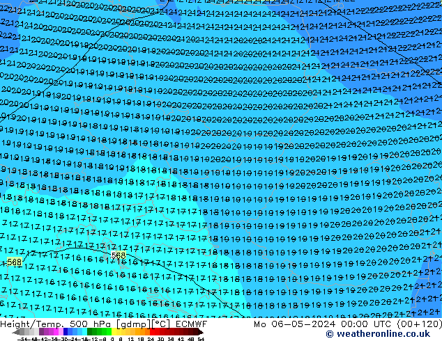 Z500/Yağmur (+YB)/Z850 ECMWF Pzt 06.05.2024 00 UTC