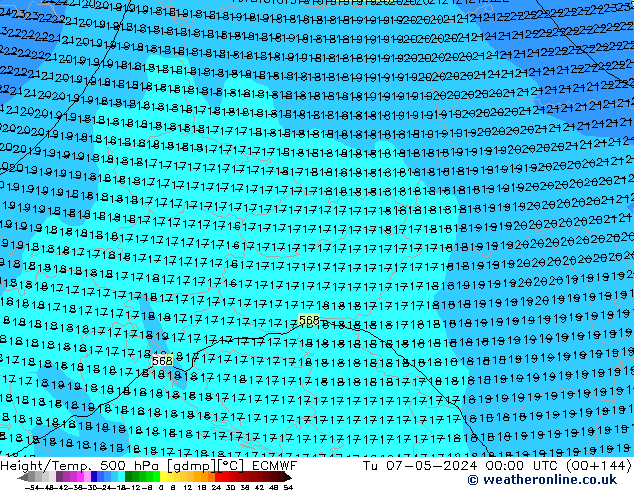 Z500/Yağmur (+YB)/Z850 ECMWF Sa 07.05.2024 00 UTC