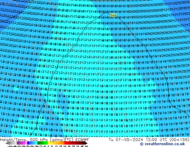 Z500/Rain (+SLP)/Z850 ECMWF Tu 07.05.2024 12 UTC