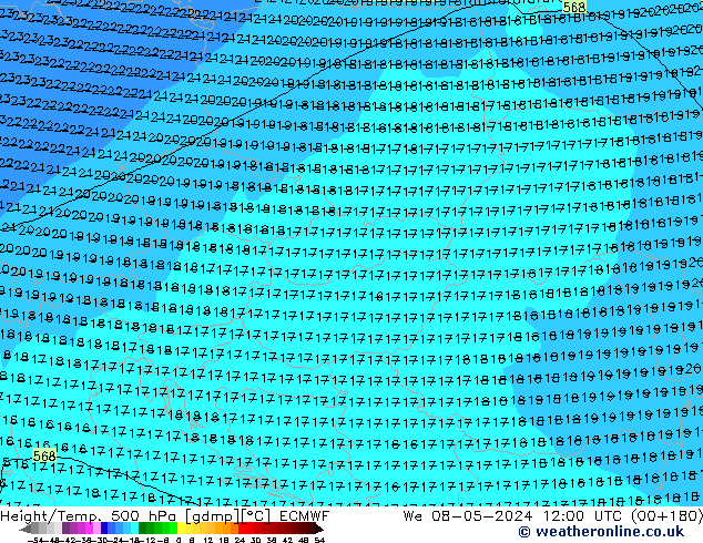 Z500/Rain (+SLP)/Z850 ECMWF mer 08.05.2024 12 UTC