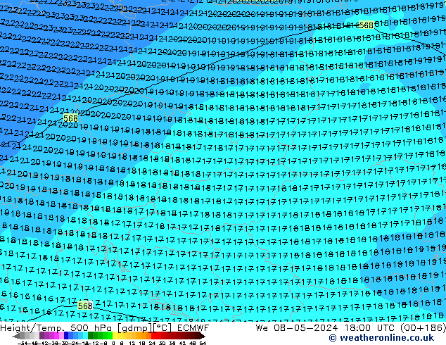 Yükseklik/Sıc. 500 hPa ECMWF Çar 08.05.2024 18 UTC