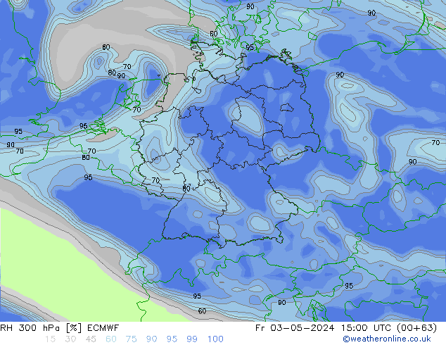 RH 300 hPa ECMWF ven 03.05.2024 15 UTC