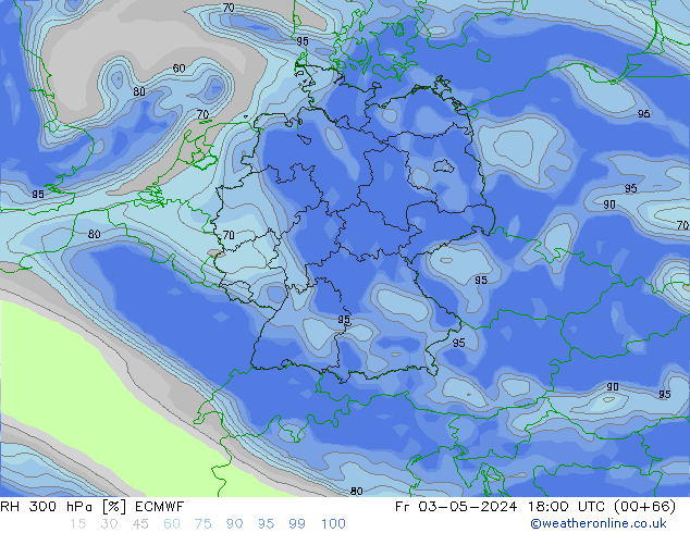 RH 300 hPa ECMWF Fr 03.05.2024 18 UTC