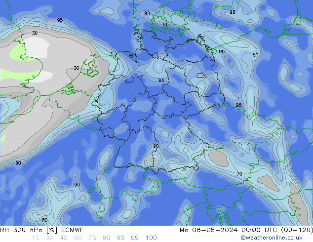 RH 300 hPa ECMWF Seg 06.05.2024 00 UTC