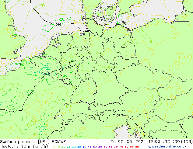 Isotachs (kph) ECMWF Ne 05.05.2024 12 UTC