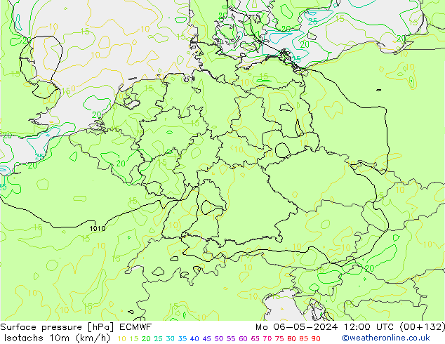 Isotaca (kph) ECMWF lun 06.05.2024 12 UTC