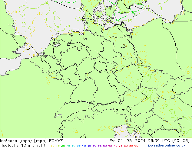 Isotachen (mph) ECMWF Mi 01.05.2024 06 UTC