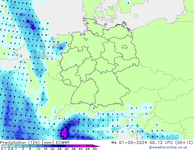 Nied. akkumuliert (12Std) ECMWF Mi 01.05.2024 12 UTC