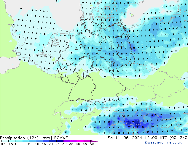 Precipitation (12h) ECMWF Sa 11.05.2024 00 UTC