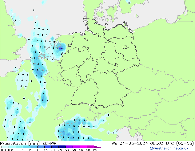 Niederschlag ECMWF Mi 01.05.2024 03 UTC