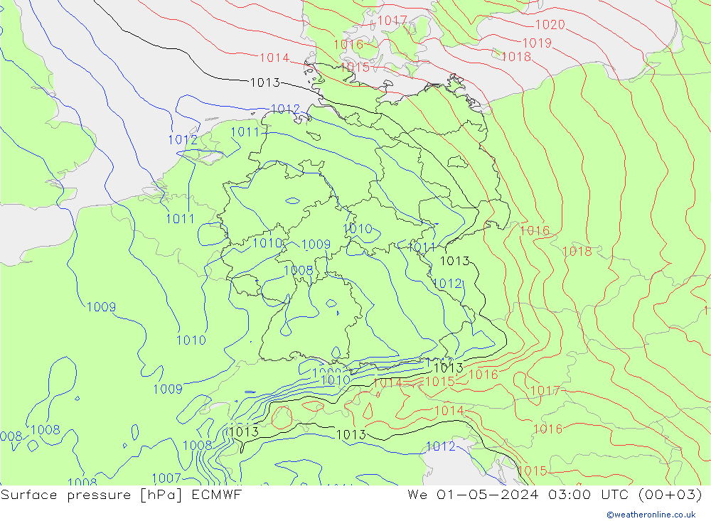 pression de l'air ECMWF mer 01.05.2024 03 UTC