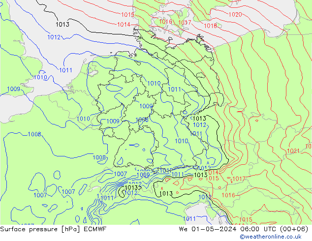 Bodendruck ECMWF Mi 01.05.2024 06 UTC