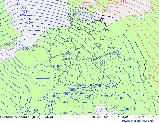 Surface pressure ECMWF Th 02.05.2024 00 UTC