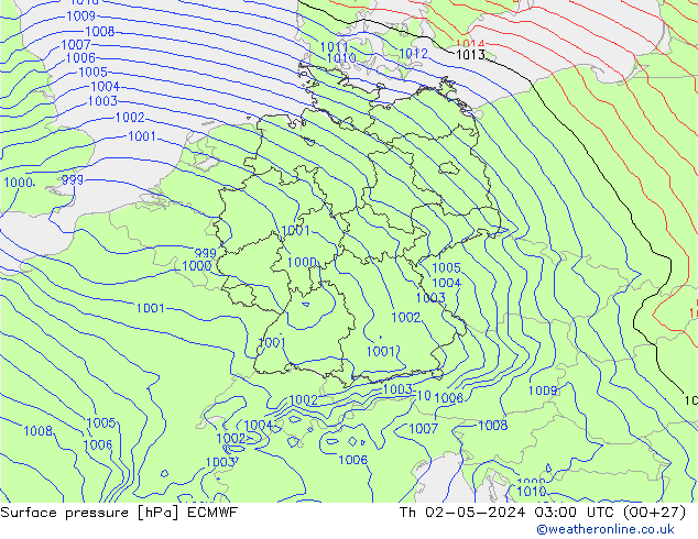 Bodendruck ECMWF Do 02.05.2024 03 UTC