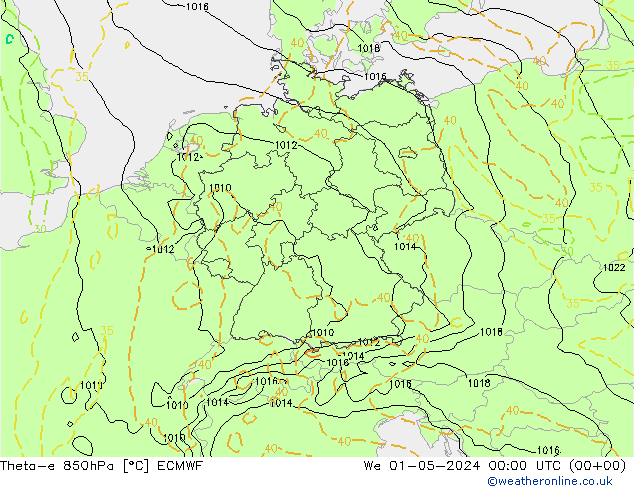 Theta-e 850hPa ECMWF Çar 01.05.2024 00 UTC