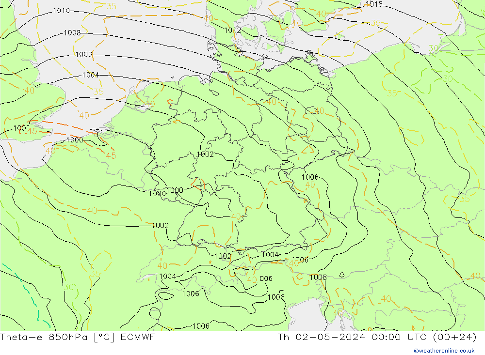 Theta-e 850hPa ECMWF Per 02.05.2024 00 UTC