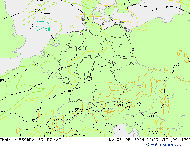 Theta-e 850гПа ECMWF пн 06.05.2024 00 UTC