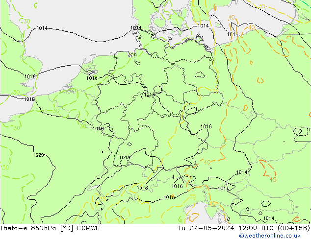 Theta-e 850hPa ECMWF mar 07.05.2024 12 UTC