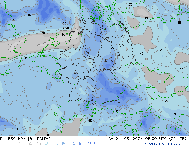 RH 850 hPa ECMWF so. 04.05.2024 06 UTC