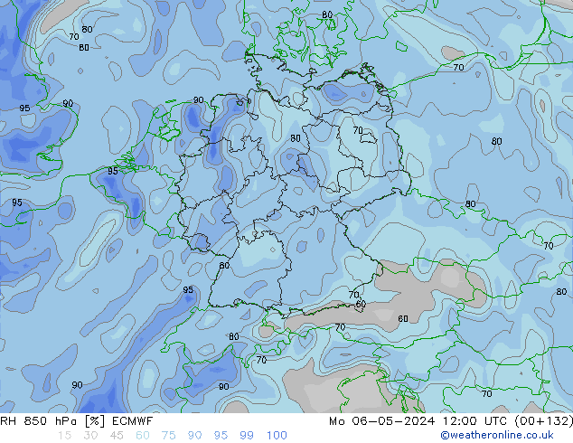 RH 850 hPa ECMWF pon. 06.05.2024 12 UTC