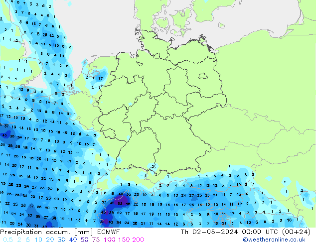 Precipitation accum. ECMWF czw. 02.05.2024 00 UTC