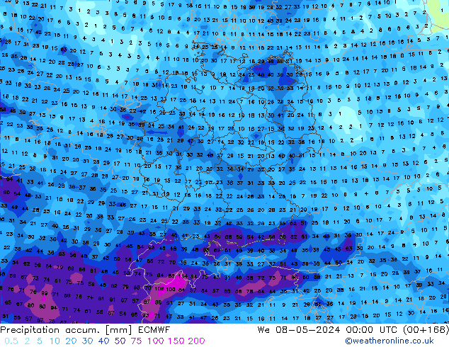 Totale neerslag ECMWF wo 08.05.2024 00 UTC