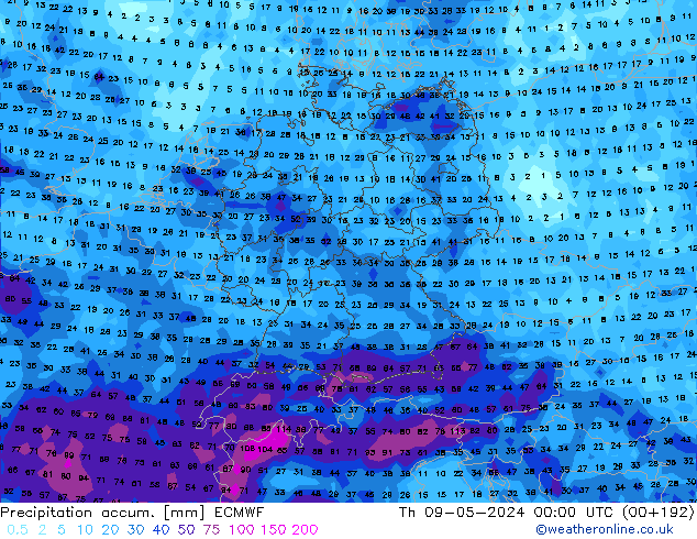 Precipitation accum. ECMWF Th 09.05.2024 00 UTC