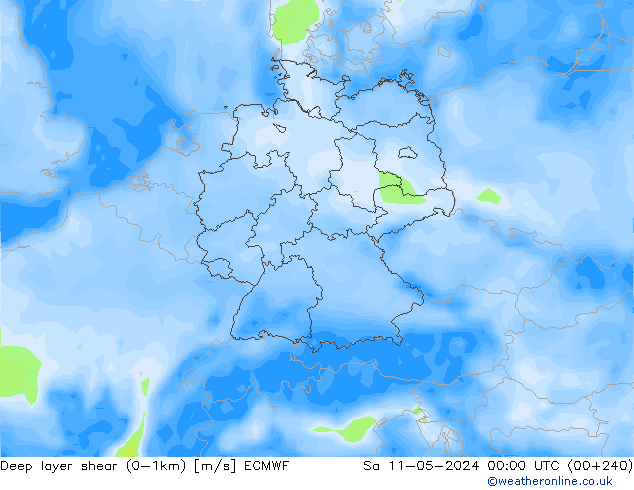 Deep layer shear (0-1km) ECMWF Sa 11.05.2024 00 UTC