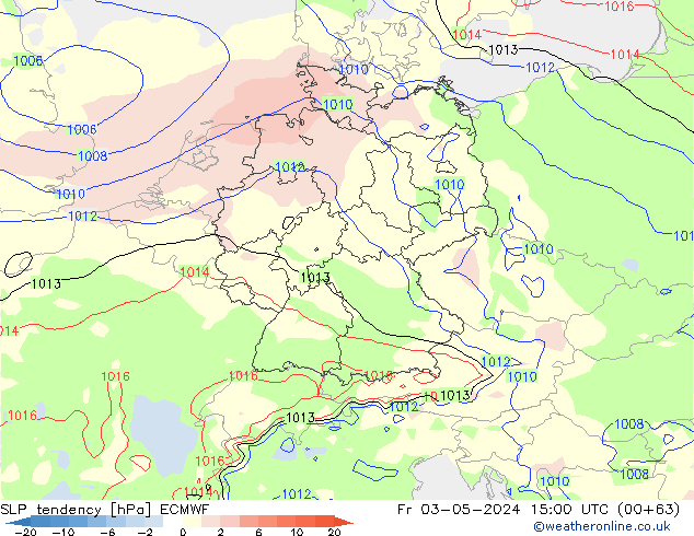 Druktendens (+/-) ECMWF vr 03.05.2024 15 UTC