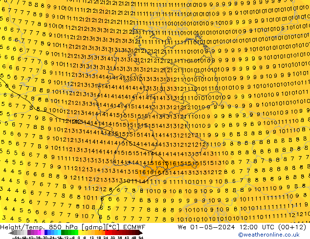 Z500/Yağmur (+YB)/Z850 ECMWF Çar 01.05.2024 12 UTC