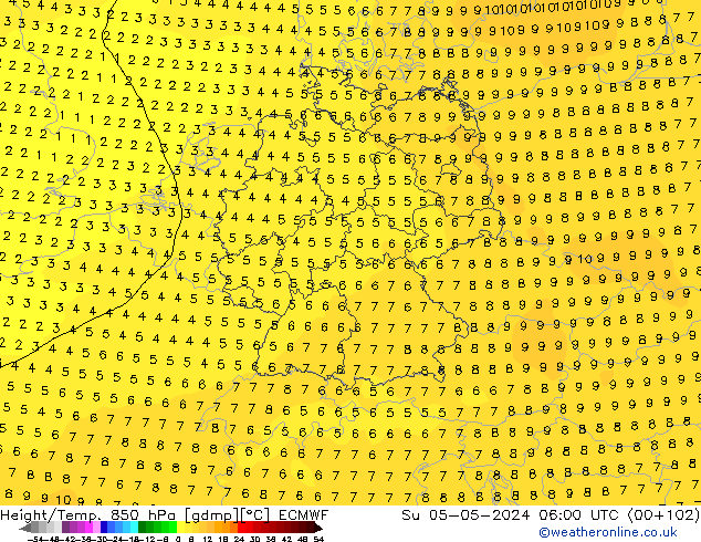 Z500/Rain (+SLP)/Z850 ECMWF Su 05.05.2024 06 UTC