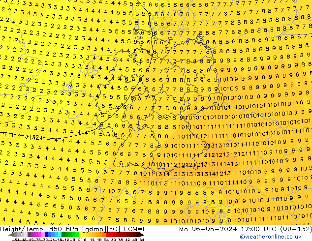 Z500/Rain (+SLP)/Z850 ECMWF pon. 06.05.2024 12 UTC