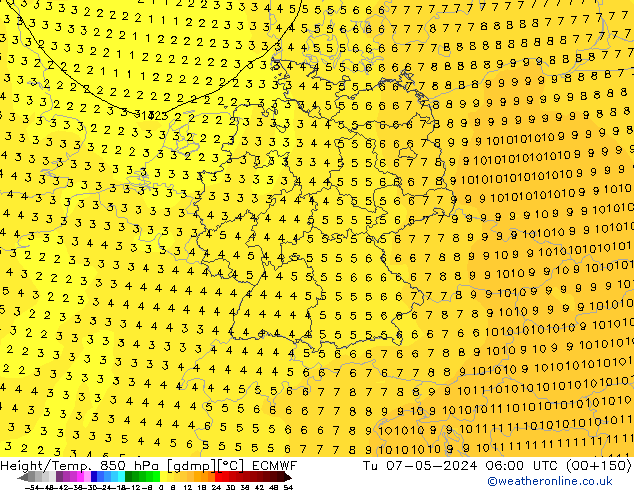 Z500/Rain (+SLP)/Z850 ECMWF Ter 07.05.2024 06 UTC