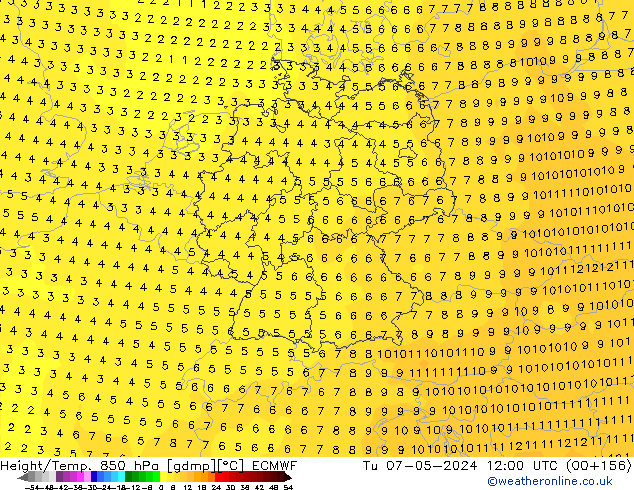 Z500/Rain (+SLP)/Z850 ECMWF Ter 07.05.2024 12 UTC