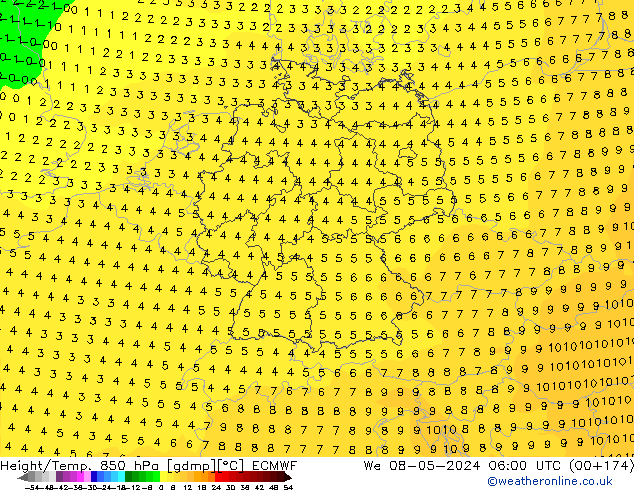 Z500/Rain (+SLP)/Z850 ECMWF Qua 08.05.2024 06 UTC